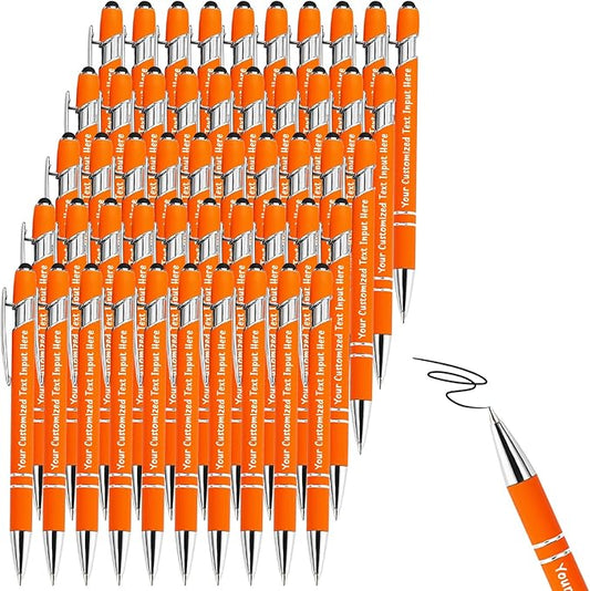 Up to 200 Pcs Personalized Ballpoint Pen Custom Pens Free Engraved Bulk with Name Logo Soft Black Ink Stylus with Touch Metal Office Gift for Anniversaries Graduations Birthdays