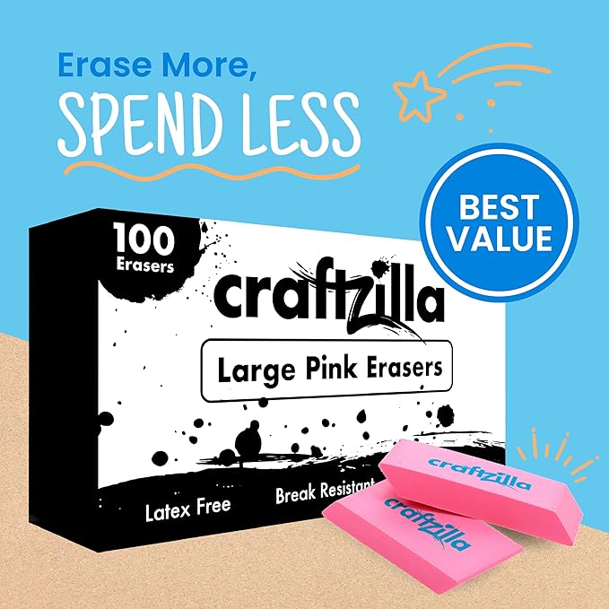 Pink Erasers Bulk 100 Pack - Large Latex- Free Bulk Erasers for Kids, Classroom, and School Supplies - Ideal for Pencils and Drawing - Teacher Supplies - Borradores Escolares