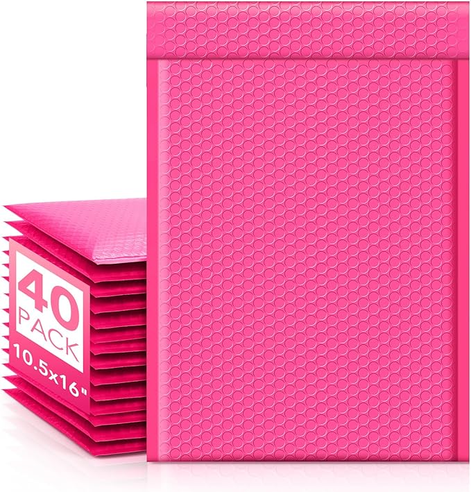 Fuxury Large Bubble Mailers 10.5x16" 40 Pack Self Seal Pink Padded Envelopes Waterproof Mailing Envelopes Bubble Padded Mailers for Packaging, Small Business #5