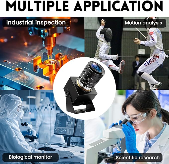 USB Camera 120fps High Speed Webcam Golf Swing 4K 12Megapixels USB Cam with 3X Manual Optical Zoom Lens Lightburn PC Computer Plug and Play for Linux Windows Mac OS