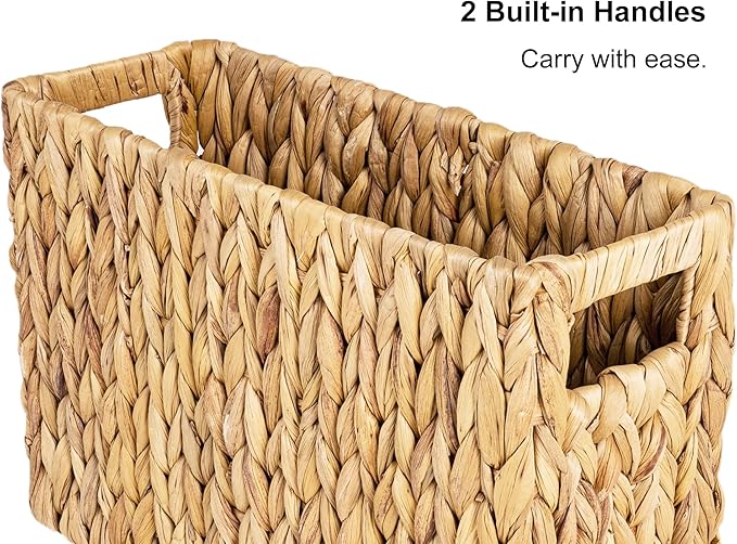 StorageWorks Hand-Woven Magazine Holder, Magazine Wicker Basket for Bathroom, Office, Rattan Magazine Holder, Natural Water Hyacinth, 1 Pack