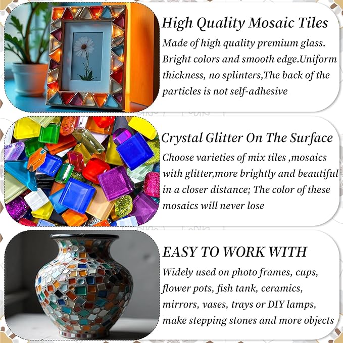 1000 Pcs Colorful Irregular Crystal Mosaic Tiles, 2.2lb Tiny Mosaic Tile DIY Hobbies Children Handmade Crystal Craft for Craft Bathroom Kitchen Home Decoration DIY Art Projects