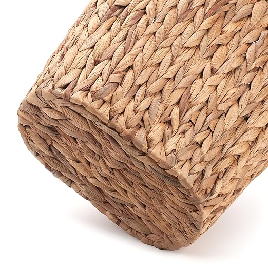Bathroom Trash Can, Handwoven Wicker Trash Can with Handles for Bedroom, Living Roon, Kitchen, Bathroom and Office, Water Hyacinth Wicker Waste Basket, 1 Pack, 13"L x 7.5"W x 12.2"H, 3.2 Gallon
