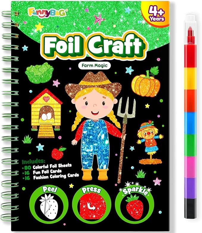 FUNNYB&G Foil Art Craft for Kids - Christmas Crafts Gift Party Favors Stocking Stuffers for Kids Fun Art Supplies Creative Birthday Gift Travel Toys for Girls Boys 4 5 6 7 8 9 Years Old (Farm)