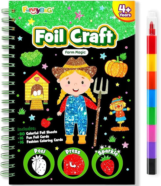 FUNNYB&G Foil Art Craft for Kids - Christmas Crafts Gift Party Favors Stocking Stuffers for Kids Fun Art Supplies Creative Birthday Gift Travel Toys for Girls Boys 4 5 6 7 8 9 Years Old (Farm)