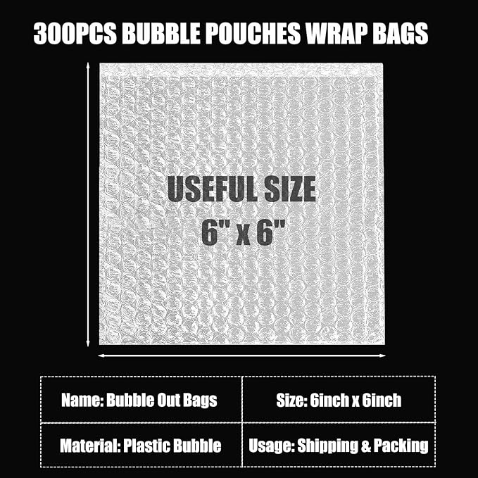 300PCS Clear Bubble Out Bag 6" x 6", Small Bubble Pouches Wrap Bags, Double Wall Shockproof Bubble Pouches Packaging Bags Cushioning Protective Bag for Moving, Shipping, Packing and Storage