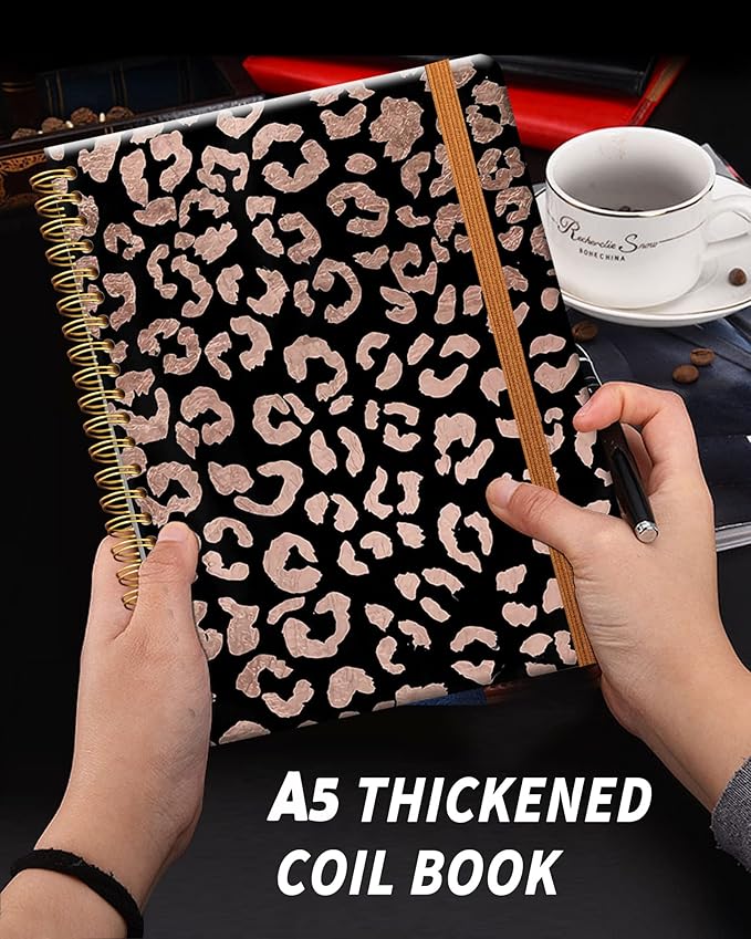 Ruled Spiral Writing Notebook,A5 Hardcover Lined College Journal for Women Lady Girl,Fashion Strong Twin-Wire Binding with Premium Paper,8.4" X 6",Perfect for School,Office,Home Gifts(Rose Gold