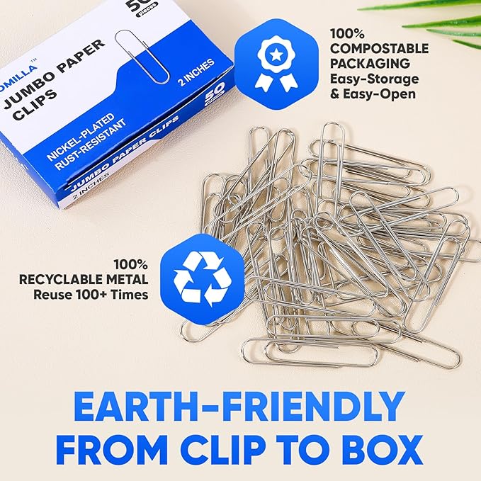 Paper Clips Large, 100pcs 2 Inches Jumbo Paper Clips Silver, Smooth Recyclable Big Paperclips for Office Home School, Stainless Steel Rustproof & Durable Paperclip