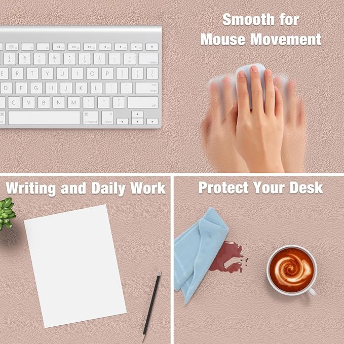 Hsurbtra Desk Pad, 23.6" x 13.8" PU Leather Desk Mat, M Extended Mouse Pad, Waterproof Desktop Blotter Protector, Non-Slip Ultra Thin Small Laptop Keyboard Writing Mat for Office Home, Beige Apricot