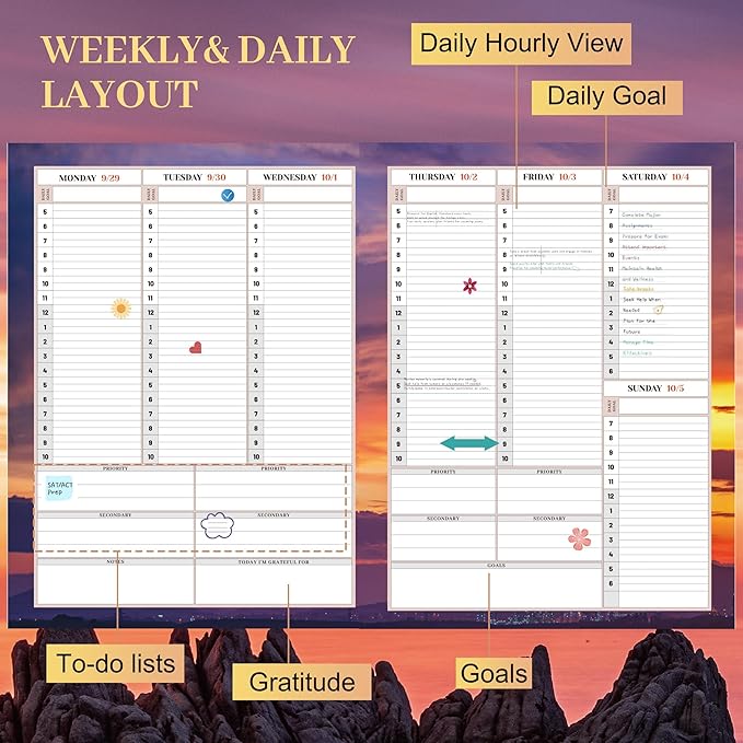CAGIE 2026 planner Weekly and Monthly Jan 2026-Dec 2026 Hardcover Hourly Daily Planners for Women 26 Calendar Planner with Stickers Spiral Bound Yearly Agenda, 8.5 x 11, Purple