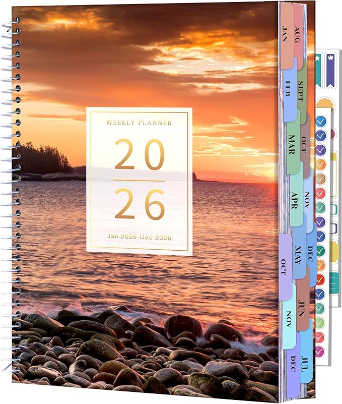 CAGIE 2026 planner Weekly and Monthly Jan 2026-Dec 2026 Hardcover Hourly Daily Planners for Women 26 Calendar Planner with Stickers Spiral Bound Yearly Agenda, 8.5 x 11