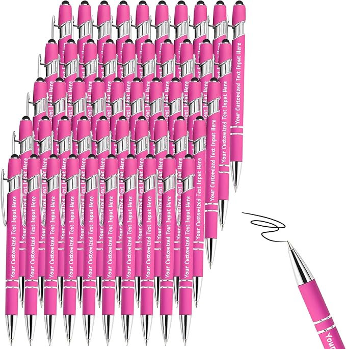 Up to 200 Pcs Personalized Ballpoint Pen Custom Pens Free Engraved Bulk with Name Logo Soft Black Ink Stylus with Touch Metal Office Gift for Anniversaries Graduations Birthdays