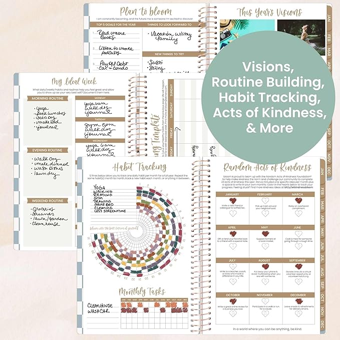 bloom daily planners 2026 Planner (January - December) Calendar Year Organizer - 5.5” x 8.25” - Weekly & Monthly Agenda Book with Stickers & Bookmark - Checkered