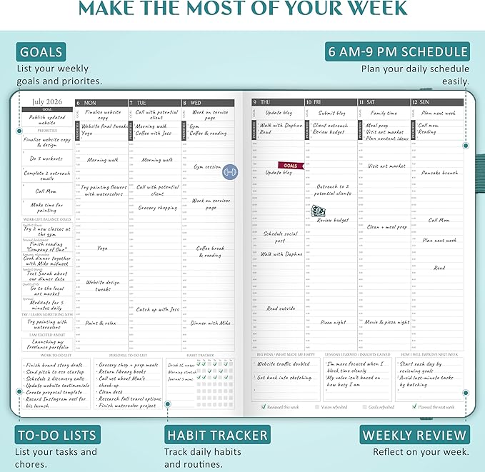 Legend Hourly Schedule Planner PRO Dated Jan 2026-Jan 2027 – Deluxe Weekly & Daily Organizer with Time Slots. Appointment Book Journal for Work & Time Management, A4 Hardcover, Viridian Green