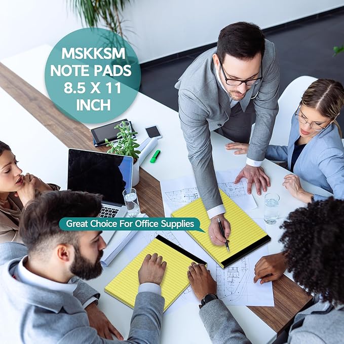 Legal Pads 8.5 x 11, 6 Pack Yellow Note Pads 8.5 x 11 Writing Pads, Wide Ruled Legal Notepads, Lined Pads of Paper Yellow Paper Pads, 30 Sheets Per Notepad for School, Home, Office, Business