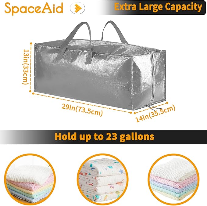 SpaceAid Heavy Duty Moving Bags, Extra Large Storage Totes W/Backpack Straps Strong Handles & Zippers, Alternative to Moving Boxes, Packing & Moving Supplies, Gley (4 Pack)