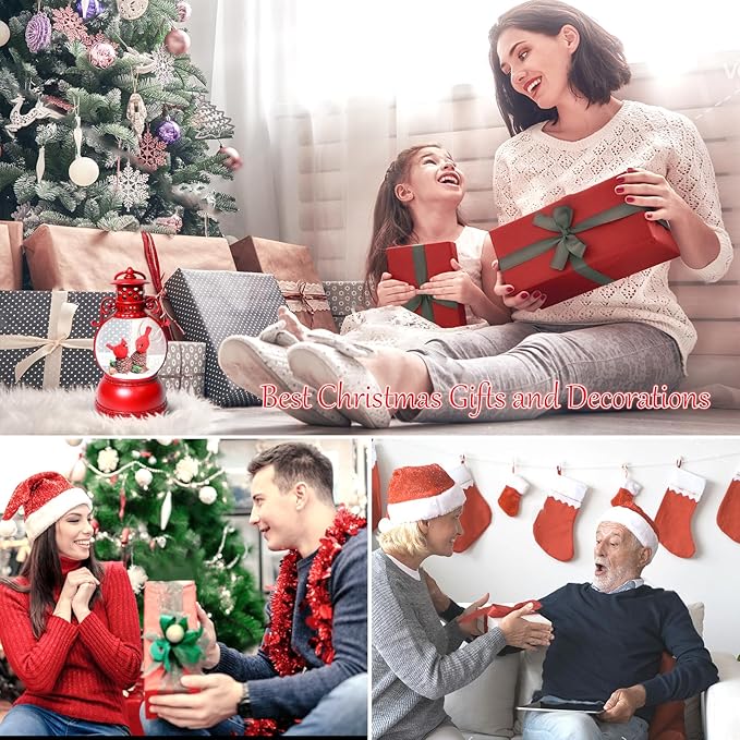 Christmas Snow Globes, Cardinal Christmas Snow Lantern with 8 Songs, 6H Timer Battery & USB Powered Glitter Music Box for Christmas Table Decorations Home Decor