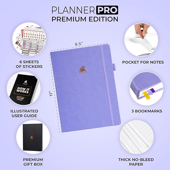 Clever Fox Planner Pro Premium – Luxurious Weekly & Monthly Planner with Budget Organizer for Productivity & Goals, Undated, A4 (Lavender)