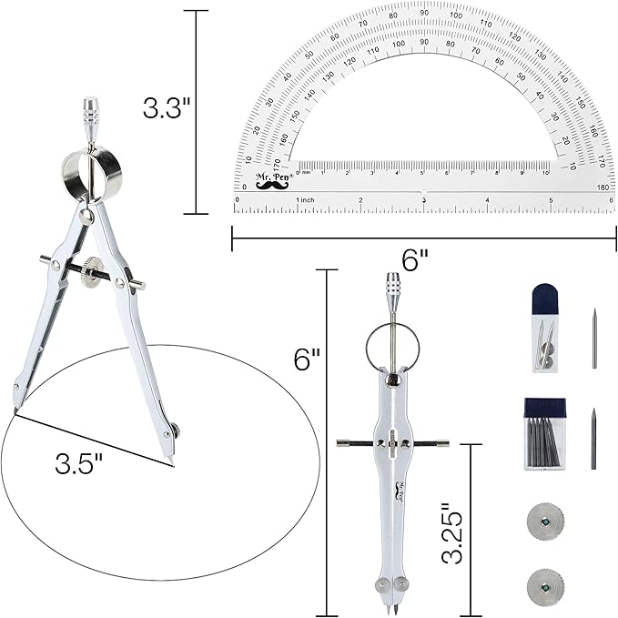 Mr. Pen- Protractor and Compass Set, Compass Protractor Set, Protractor, Compass for Geometry, Math Compass, Compass School, Math Compass and Protractor, Geometry Tools Set, Back to School Supplies