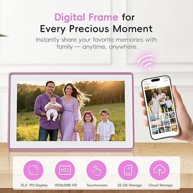 Westsee 15.6" Digital Wall Calendar Frame – Interactive Touchscreen Eletronic Calendars, Smart Family Planner for Schedule, Photo Display, Meals, Chore Chart & Tasks, Wall & Desk Mountable (Pink)