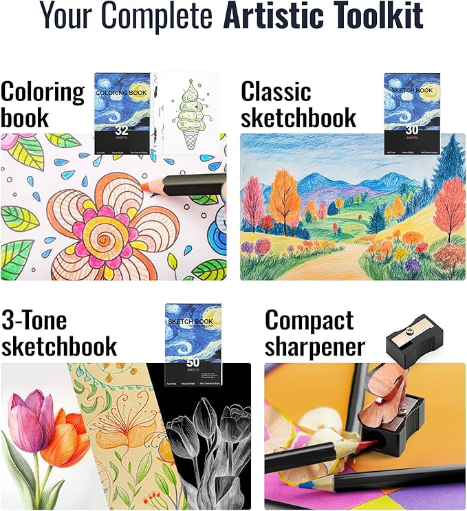 120 Pack Colored Pencils for Adult Coloring Books, Soft Core Oil Based Color Pencils with Sketch Book, Color Book, Art Supplies with Zipper Case, Gifts for Kids, Adults, Artists, Professionals