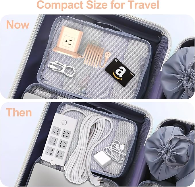 Cube Power Strip, FDTEK 4 Widely Spaced Outlet with 3 USB (1 USB C) Flat Plug Power Strips with Long Extension Cords Space Save Compact Portable for Travel Home Office Cruise (Pink)