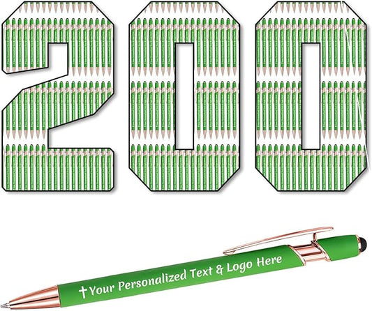 STREADVE 200 Personalized Custom Pens Engraved Writing Pen with Name Logo, Customized Promotional Items Stylus Pen Gifts for Men Women Realtor Nurse Wedding Business, Green