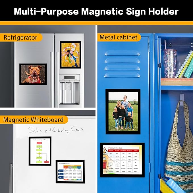10-Pack Magnetic Sign Holders 8.5 x 11 - Magnetic Frames for Fridge & Metal Surfaces - Document & Paper Display Holders, Picture/Poster/Photo Frames for Home, Office, Classroom