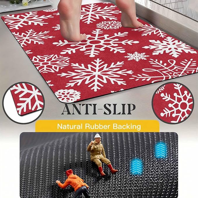 InterestPrint Christmas Red Door Mat Xmas Snowflakes Doormat Washable Floor Mats Outdoor Indoor Non-Skid Area Rug Entry Doormat for Bedroom Living Room Kitchen Nursery, 18" x 30"Inch