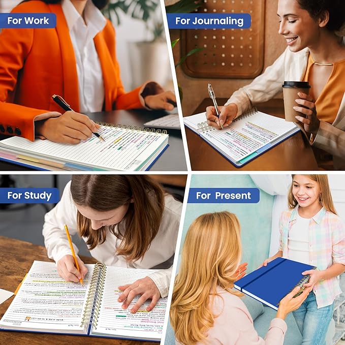 Hardcover Spiral Journal Notebooks for Work With Removable Dividers & Tabs, 8.5"x11" 5 Subject Notebook for Note Taking & Organizer, A4 College Ruled Lined Journal for Women & Writing, Royal Blue, 280 Pages