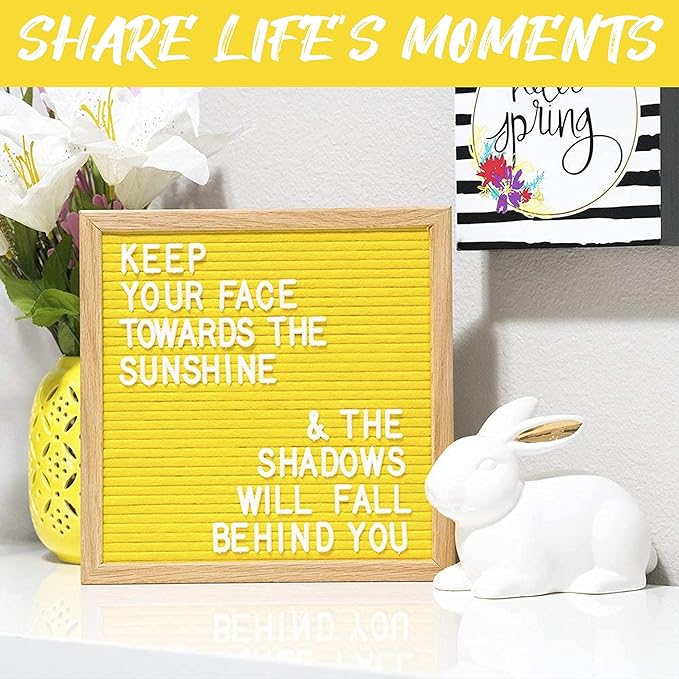 Felt Like Sharing Square Letter Board (Yellow Felt - 10”x10”) – Changeable Message Board with 3 Sets of Felt Board Letters – Statement Wall Sign for Quotes, Home or Holiday Decor In Oak Frame