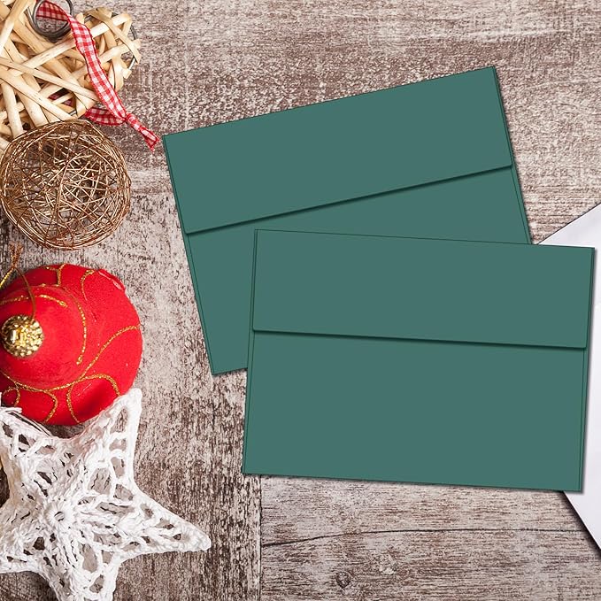 100 Packs 5x7 envelopes, A7 White Envelopes for Invitations Self Seal Printable for Greeting Cards, Weddings, Invitations, Photos, Postcards, Mailing (Green)