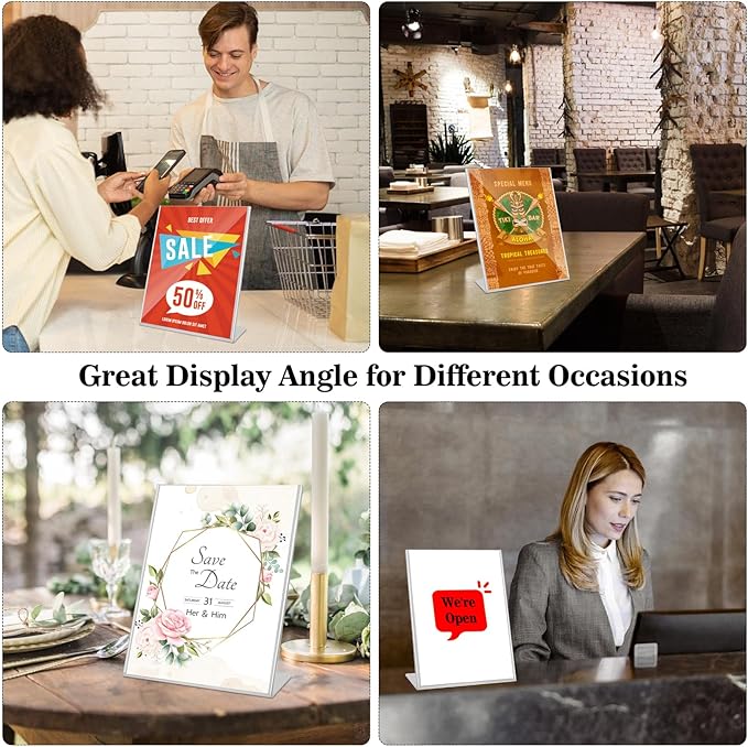 BARsics Plastic Sign Holder 8.5x11 Clear, Top-Load Paper Standing Display (Pack of 6)