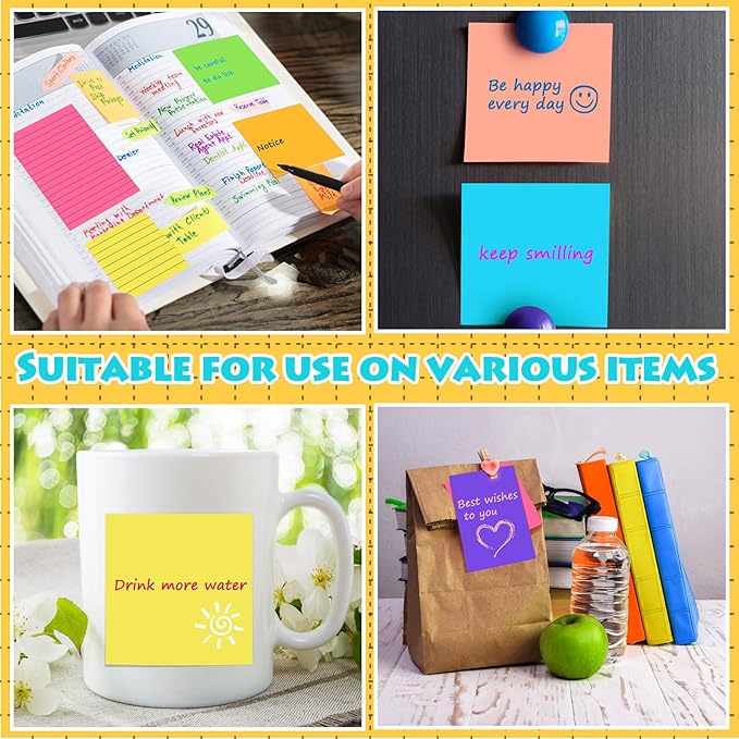 Yexiya 64 Pcs Lined Sticky Notes Self Stick Notes with Lines Bright Assorted Colors Sticky Pad for Home Office Products Post Memos, 1920 Sheets(4 x 6 Inch, 3 x 3 Inch,Multi Color)