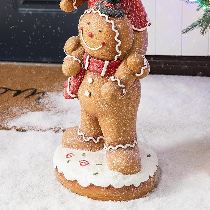 Glitzhome 29.25"H Christmas MGO Stacked Gingerbread Man Porch Decor, Xmas Winter Patio Front Porch Indoor Outdoor Home Standing Decor
