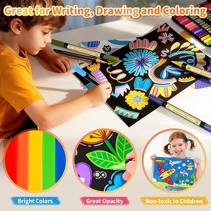 IVSUN 60 Acrylic Paint Markers, 30 Metallic & 30 Regular Colors Dual Tip Metallic Marker Pens for Black Paper, Photo Album, Rock Painting, Glass, Wood, Card Making, Scrapbook Supplies, DIY Crafts