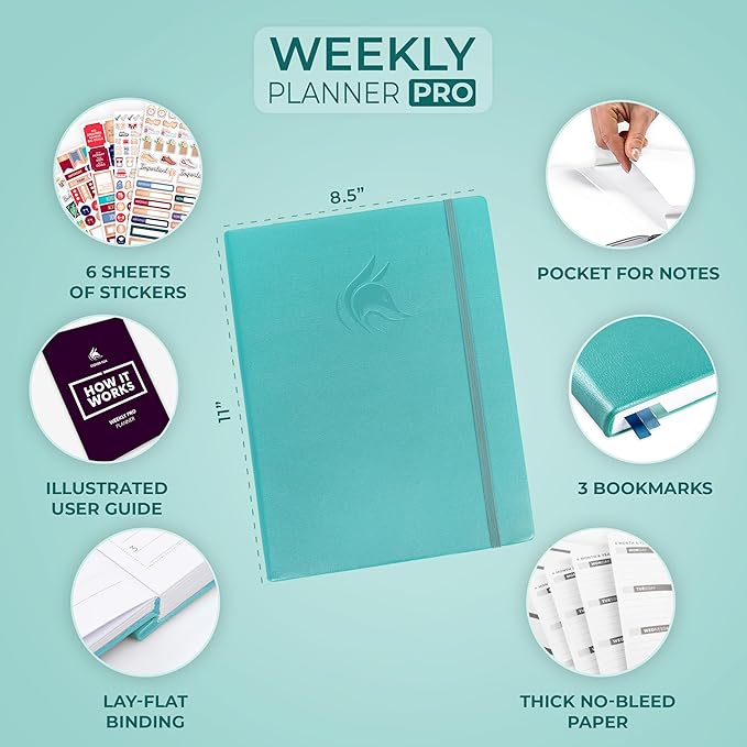 Clever Fox Planner PRO – Weekly & Monthly Life Planner to Increase Productivity, Time Management and Hit Your Goals, 8.5x11″ (Aquamarine)
