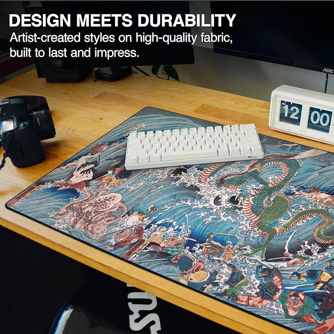 MPCO. Ukiyo-E Large Gaming Desk Pad - 36" x 17" Aeroglyde Fabric Dragon King Desk Mats - Washable, Smooth Glide for Precision Gaming & Work