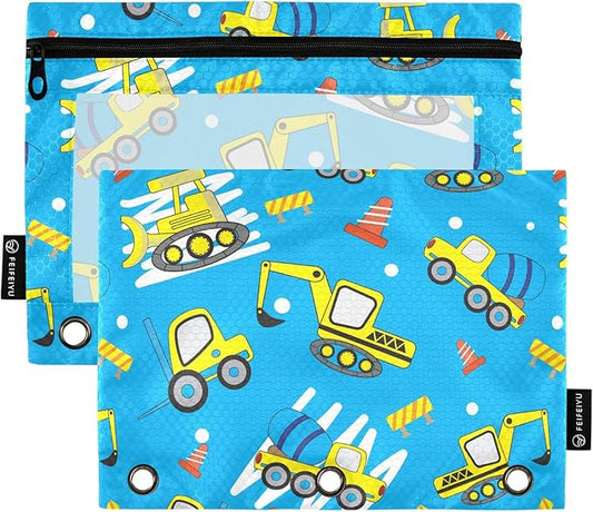 ZAZYXTJ Personalized Truck Car Binder Pencil Pouchs 3 Ring with Zipper Clear Window Office Organizers bag for School Students Teacher Supplies 2 Pack