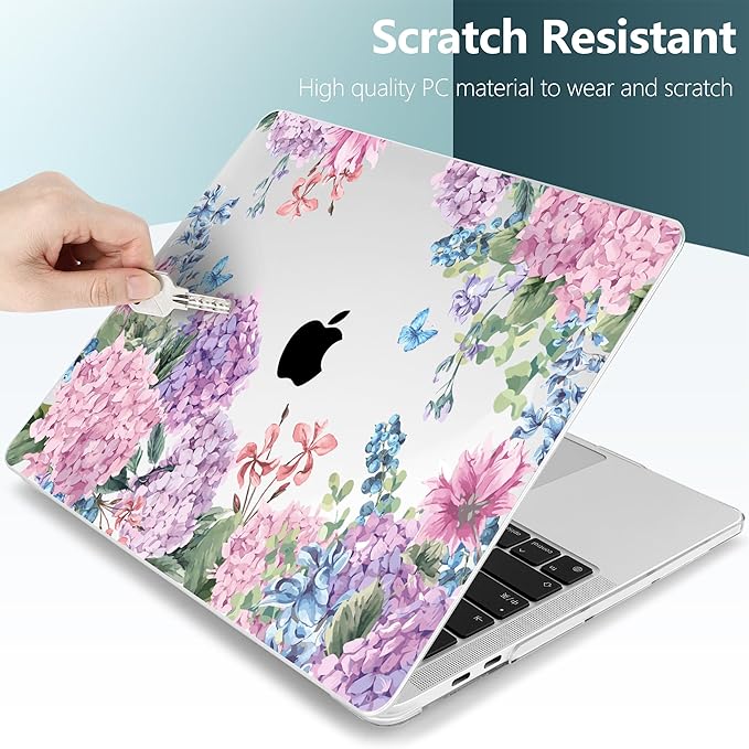 TWOLSKOO Compatible with MacBook Pro 13 inch Case 2023-2016 A2338 M2/M1 A2251 A2289 A2159 A1989 A1706, Plastic Hard Shell Cover & Keyboard Skin & Screen Protector, Colorful Hydrangea