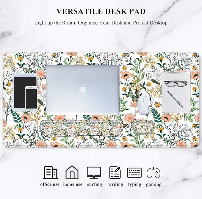 LATEEFAH Desk Mat, Mouse Pad with Wrist Rest, 4-in-1 Large Mouse Pads for Desk, Ergonomic Mouse Pad and Keyboard Wrist Rest Gaming Keyboard Mat for Office, Home