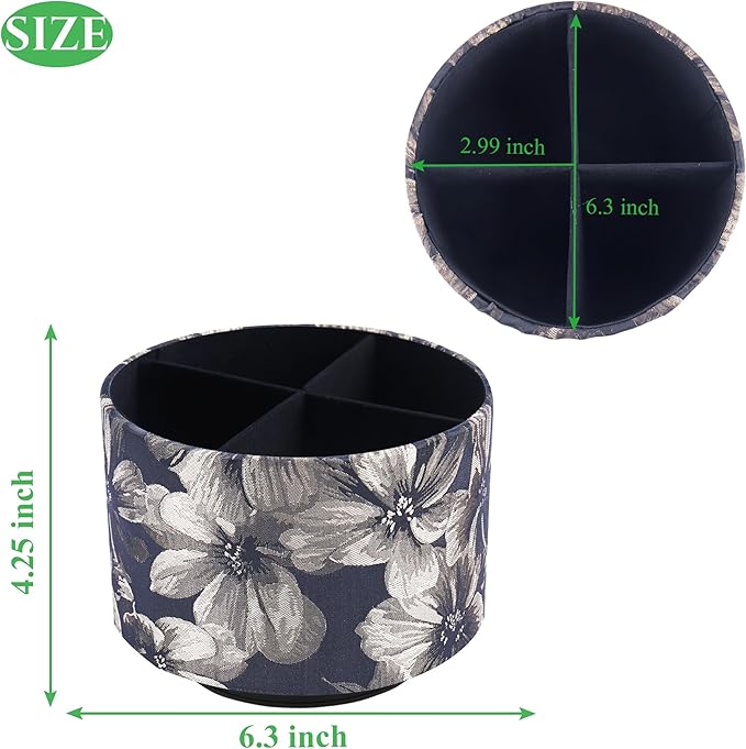 QIELIZI Round Leather Art Supply Organizer,Remote Control Holder,360 Degree Rotating,Multi-Functional Pencil Holder,4 Compartments Desktop Stationary Organizer(1-Dahlia Yellow)