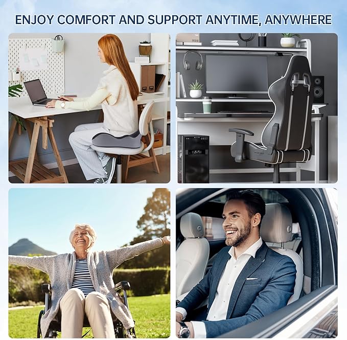 Seat Cushion, X-Large Memory Foam Office Chair Cushion, for Pressure Relief Sciatica & Pain Relief for Long Sitting Hours on Office/Home Chair, Car, Wheelchair