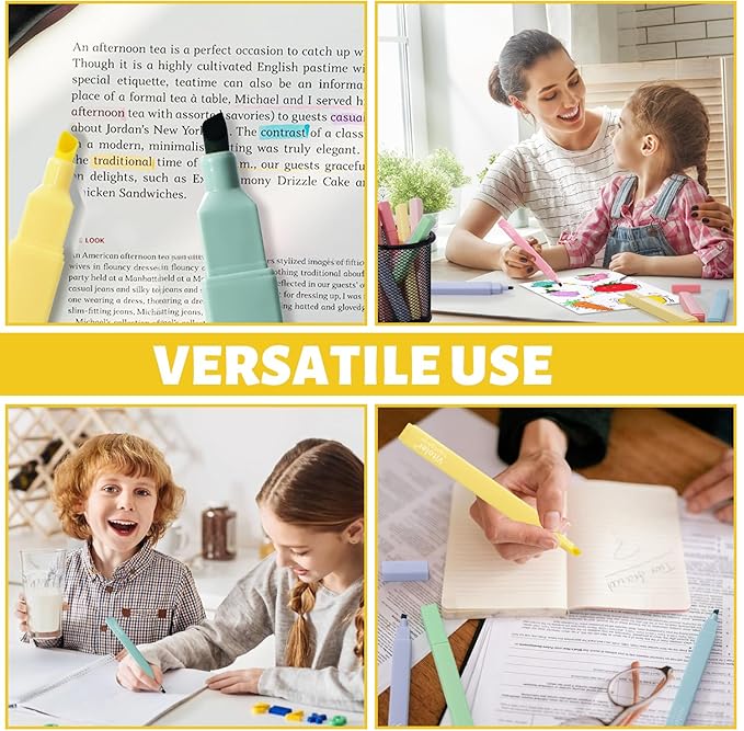 Highlighters, 8 pcs Aesthetic Pastel Highlighters, Chisel Tip Book Highlighter, Candy Colors, No Bleed Bible Highlighter Assorted Colors