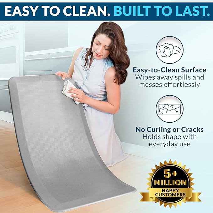 ComfiLife Anti Fatigue Floor Mat – 3/4 Inch Thick Kitchen Mats for Floor, Standing Desk Mat, Kitchen Rug – Comfort at Home, Office – Durable – Stain Resistant – Non-Slip Bottom (24" x 70", Silver)