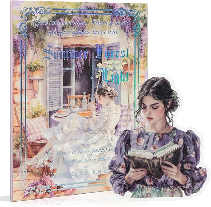 Snycler Purple Garden Series Sticker Book - 20 Sheets Vintage PET Stickers for Scrapbooking, Junk Journaling, Ephemera, and Decorative Crafts - Pre-Cut Coffee Theme Stickers