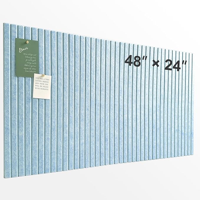 Large Cork Board for Office, 8 Pack Felt Wall Tiles with Slat Wall Paneling, Felt Bulletin Board Pin Board Cork Boards for Walls - Light Blue
