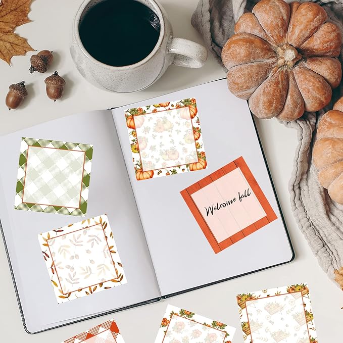 9 Pieces Fall Sticky Notes Fall Pumpkin Style Design Self-Adhesive Note Pads Sticky Memo Notes for School Office Home Supplies Students Teachers Presents