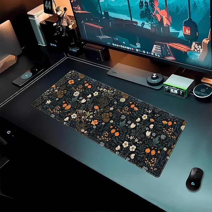 Retro Dark Floral Desk Mat Cute Plant Flowers Mouse Pad XL Large Desk Pad Aesthetic Sage Desk Matt for Desktop, Laptop Computer Keyboard Mouse Mat for Women Office Decor Accessories 31.5x11.8 in