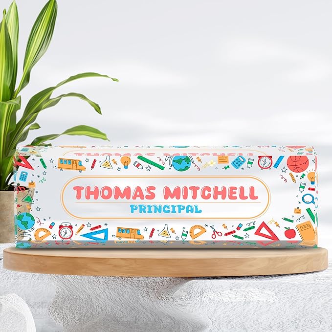 Personalized Name Plate for Desk, Custom Desk Name Plate, Acrylic Name Plate Office Desk Accessories, Personalized Office Gifts for Coworkers Teachers, Employee Appreciation Gifts (Teacher's Day)